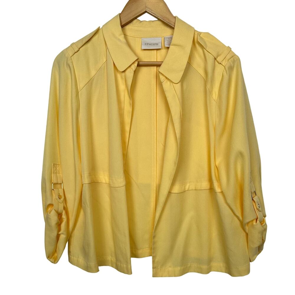 Chicos Womens Size 1 US Medium Yellow Long Sleeved Jacket Blazer